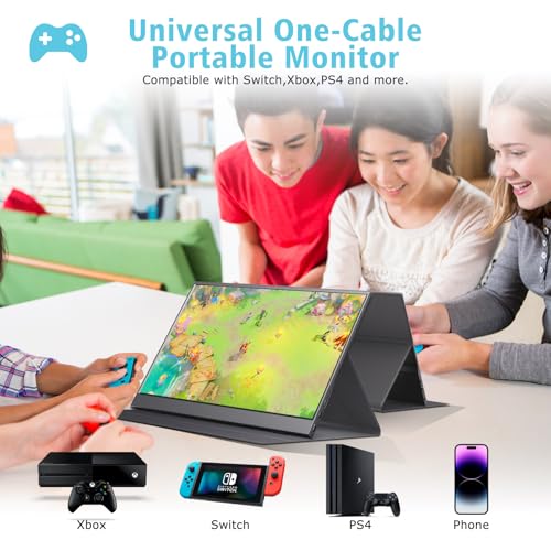 Image of 15.6 Inch Portable Monitor 1080P FHD IPS Gaming Display Monitor with USB-C & HDMI Light Weight Ultra-Slim External Second Screen with Smart Cover & Speakers for Laptop,PC, Mac, Phone, PS5, Switch