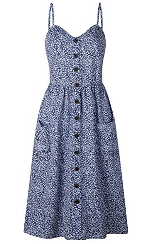 Image of Angashion Women's Dresses-Summer Floral Bohemian Spaghetti Strap Button Down Swing Midi Dress