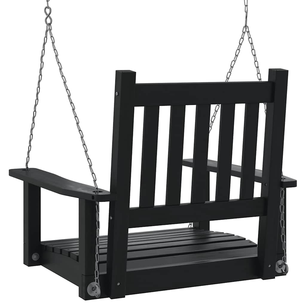 Sedia a dondolo per esterni in legno massiccio di abete con vernice nera, resistente alle intemperie e durevole, con 2 robuste catene in metallo regolabili, schienale ergonomico