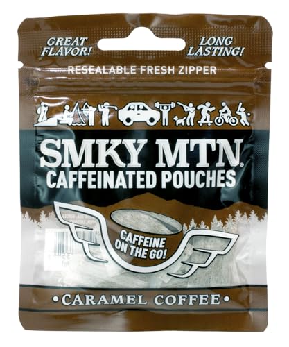 Image of SMOKEY MOUNTAIN Caffeinated Pouches - Caramel Coffee - Tobacco Free and Nicotine Free - 15 Pouches Per Pack - 5 Packs