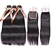 ALLRUN Straight Hair Bundles with Closure 100% Brazilian Straight Human Hair 3 Bundles with Lace Closure Free Part Unprocessed Virgin Hair Bundles with Closure Human Hair Extensions 18 20 22+16