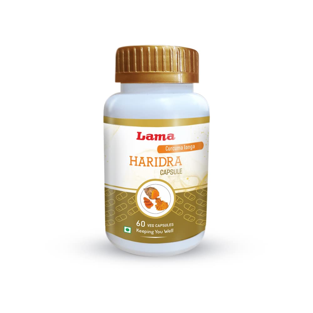 Lama Haridra (Turmeric) Capsule (Curcuma longa), With Pure Natural Extracts of Haridra, Helps in boosting Immunity of our body against Allergies. Useful in improving Bone and Joint health (Each capsule 500 mg) - 60 Vegetarian Capsules