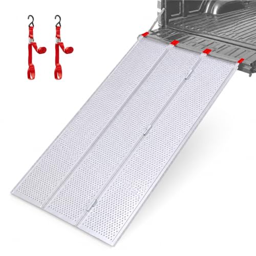 Black Widow Extra Wide Punch Plate Aluminum Folding ATV Ramp, 1,500 Pound Capacity, 7' 10", Silver - Heavy Duty Truck Loading Ramp Accessories