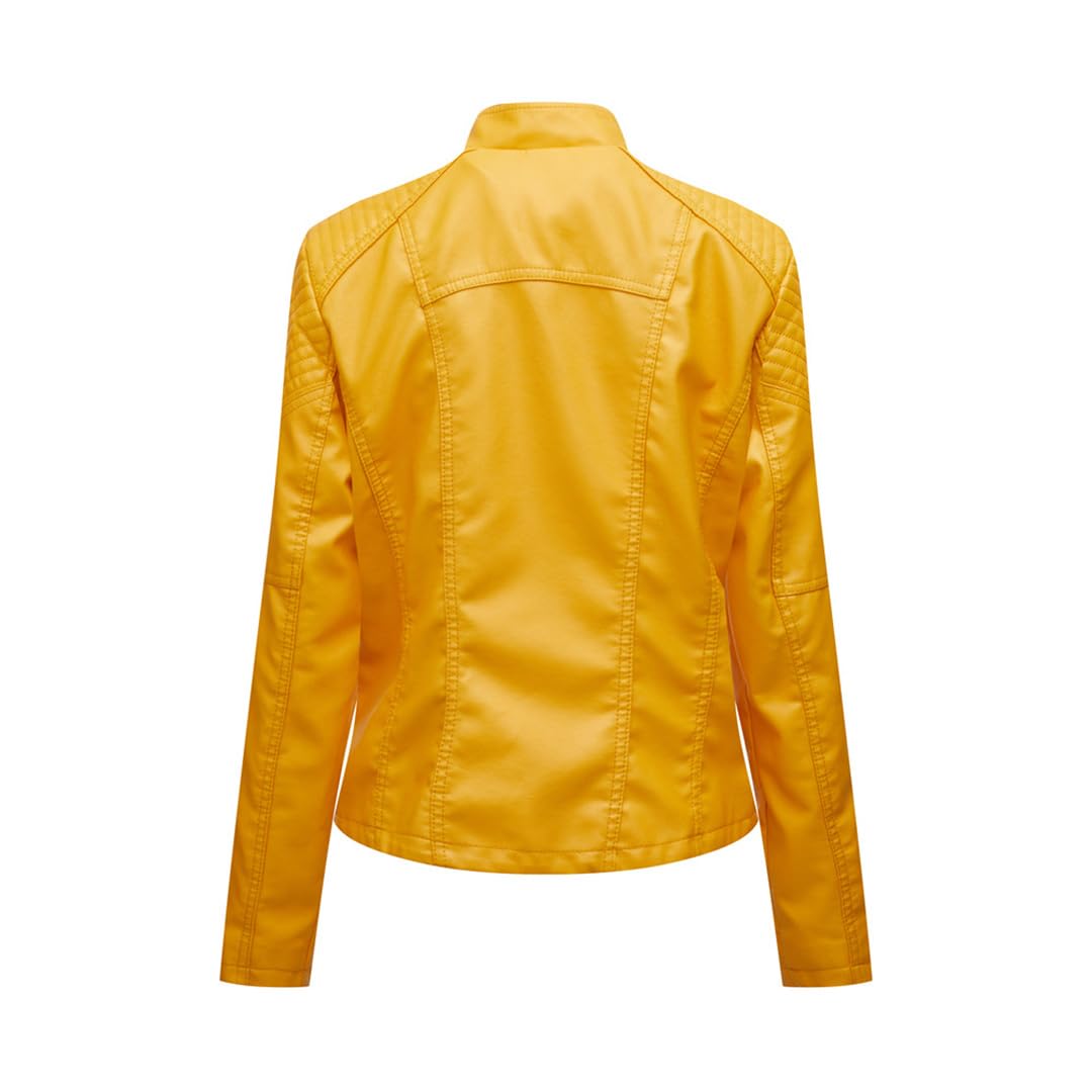 Giacca In Pelle PU Autunnale Cappotto Corto Da Donna Manica Lunga Colletto Alla Coreana Giacca In Ecopelle Con Cerniera