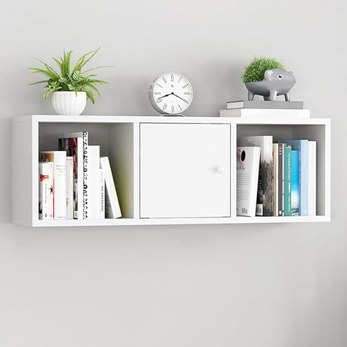 LITFAD Wood Bookshelf Floating Bookcase Closed Back