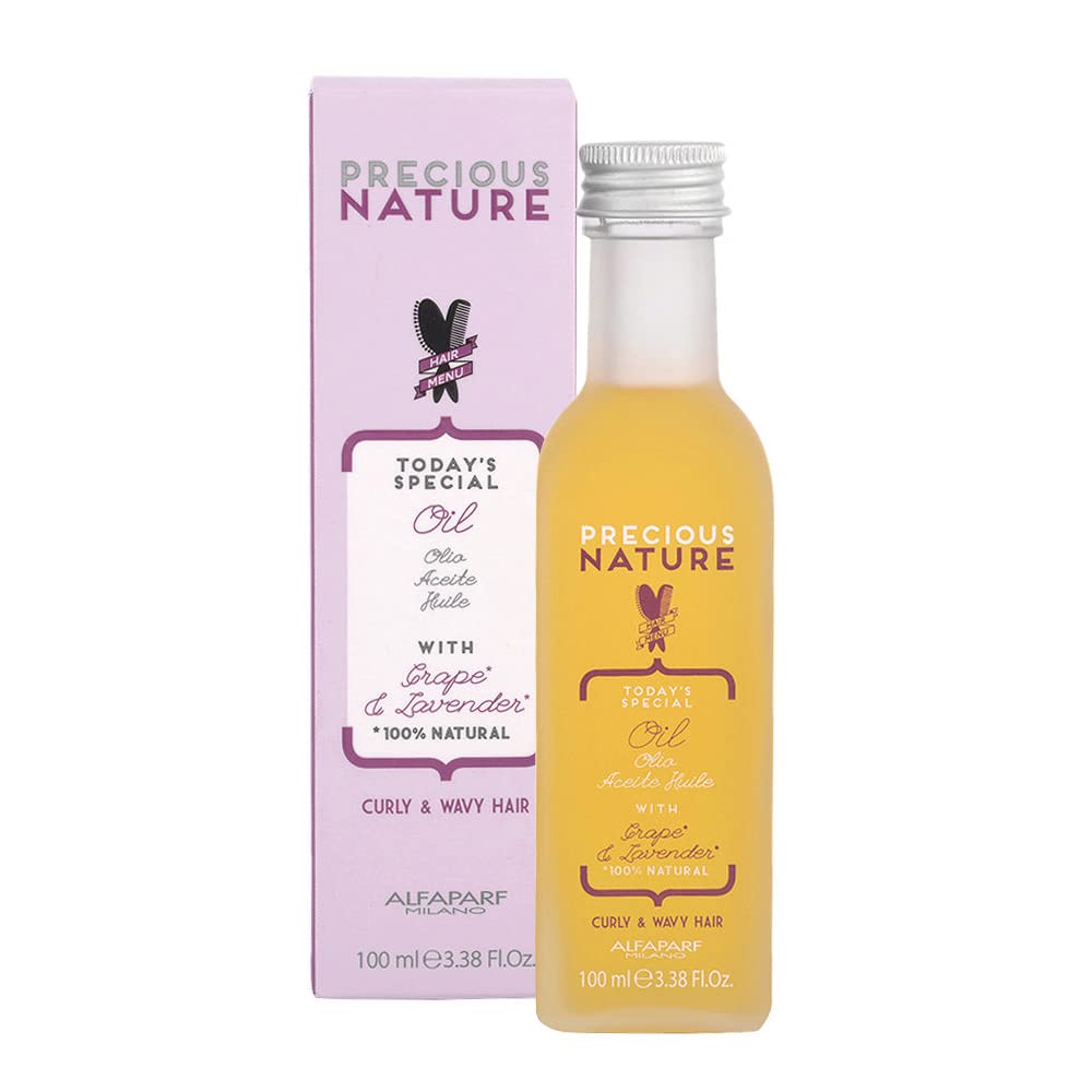 Alfaparf Milano Precious Nature Curly & Wavy Hair Oil Enriched With Lavender And Grape Serum Lightweight, Detangling Leavein Treatment Color Safe Professional Salon Quality 3.38 Fl Oz
