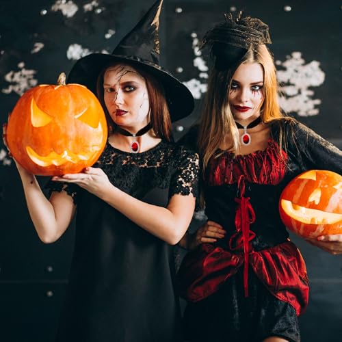 Kinretixia Halskette mit Kamee und Blutfledermaus-Anhänger, Gothic-Stil, roter Cabochon-Anhänger, Vampir-Accessoires für Frauen Karnevals Halloween Accessoires