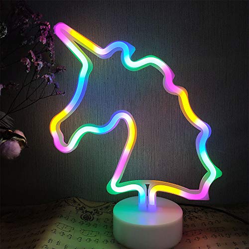 ENUOLI Colorful Magical Unicorn LED Neon Sign Light Motif Night Lamp with Base - Table Wall Decoration for Family Birthday Holiday Wedding Party Supplies