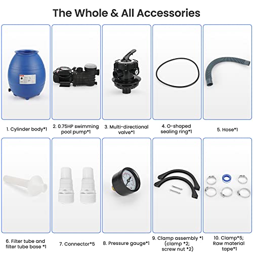 Anbull 13" Pool Sand Filter W/ 3/4Hp Pool Pump, 5 Way Valve 3648 Gph Pump Flow Rate, Filter Up To 10,000Gal Above Ground Swimming Pool(Upgraded Version) #TOP1