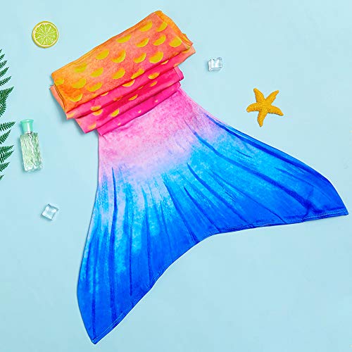 Play Tailor Mermaid Tail Swimmable Costume Swimsuit for Girls Swimming (No Monofin), Blue Pink Yellow, 8 Years