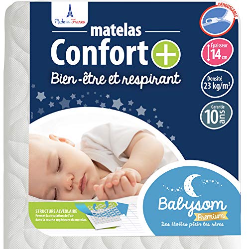 Babysom - babymatras comfort | kindermatras 70x140cm - ademend - overtrek verwijderbaar - luchtdoorlatend koudschuim - getest - hoogte 14cm