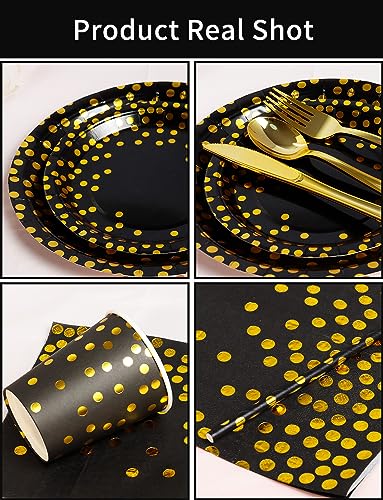 Image of Nkaiso 141Pcs Black Gold Paper Plates and Napkins Party Supplies for20