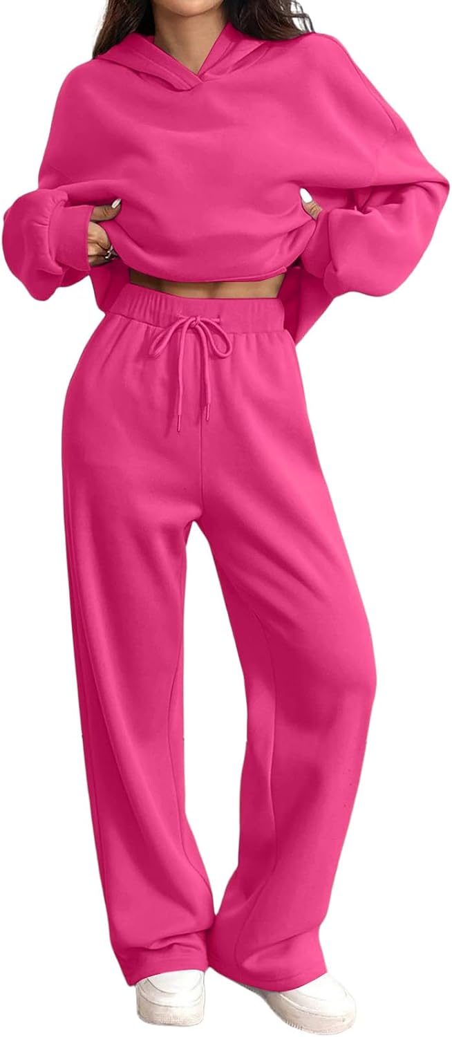 Matching Sweat Sets for Women Hoodie and Sweatpants Set for Women Wide Leg Sweatpants Long Sleeve Tracksuit Pocket