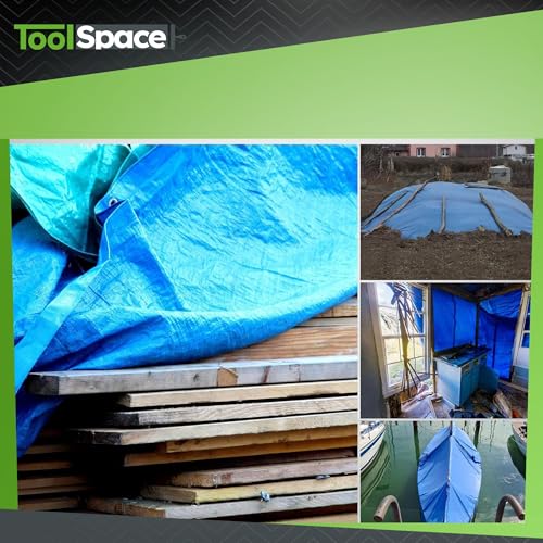 ToolSpace Bâche De Protection Tissée 10 X 15 M Bleue 50 G/m² Imperméable avec Œillets Métalliques Corde Renforcée Jardin Chantier Remorque Bateau Bois Meubles Extérieur Stockage Robuste Polyéthylène – vue 7