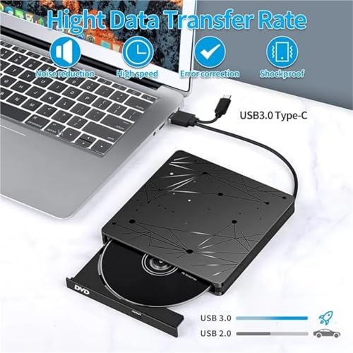 Grabadora ROM y lectora de CD DVD externa con doble cable USB 3.0 y Tipo C 2