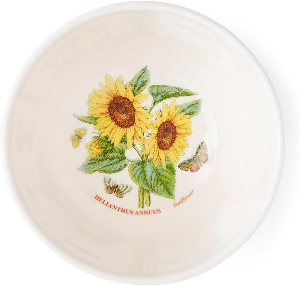 Portmeirion Botanic Garden Meadow 5" Round Stacking Bowls, Set of 6 – Earthenware with Assorted Floral Designs & Colorful Laurel Leaf Border, Microwave & Dishwasher Safe, Perfect Mother’s Day Gift