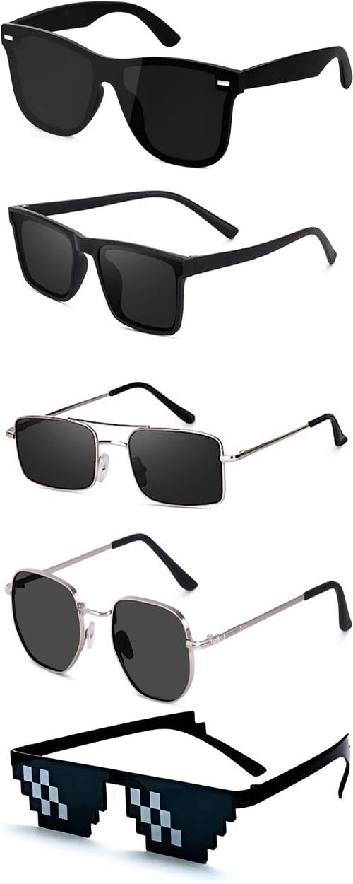 sheomy Unisex combo offer pack of 5 shades Unisex Fashion Sunglasses Set, 5 Pairs, Metal Frame, Black and Silver - Combo5-41394-picture-48