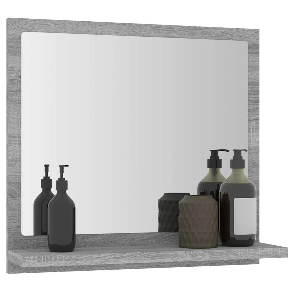 Specchio da bagno grigio Sonoma con ripiano, 40 x 10,5 x 37 cm, in legno e vetro, montaggio a parete, per bagno degli ospiti, WC con spazio e organizer per cosmetici