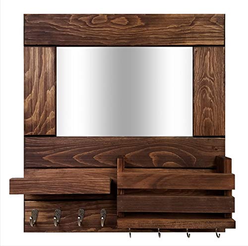 Bristol Organizer, Mirror, Mail Holder, Shelf With Hooks, 20 Stain Colors - Key Holder Wall Shelf, Decorative Mirror, Farmhouse Entryway Mirror Wall Organizer & Shelf, Wooden Mail Organizer #TOP3