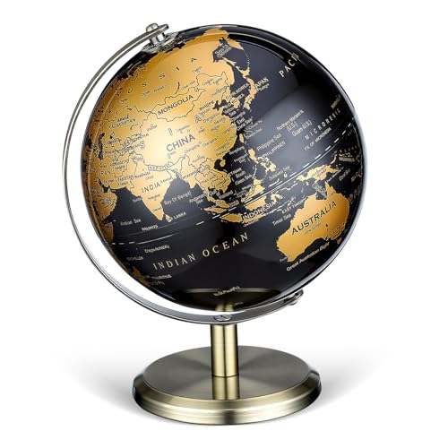 HAPINARY Globo Terráqueo de Oficina Giratorio en Metal Dorado 14 Cm con Soporte Vintage, Fácil de Limpiar para de Escritorio y Espacios de Trabajo
