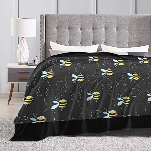 Couverture polaire microfibre douce jaune motif Bumble Bees