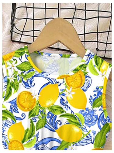 Floerns Girl's Summer Fruit Graphic Print Tank Dress Sleeveless Ruffle Hem Cute Midi Dresses3