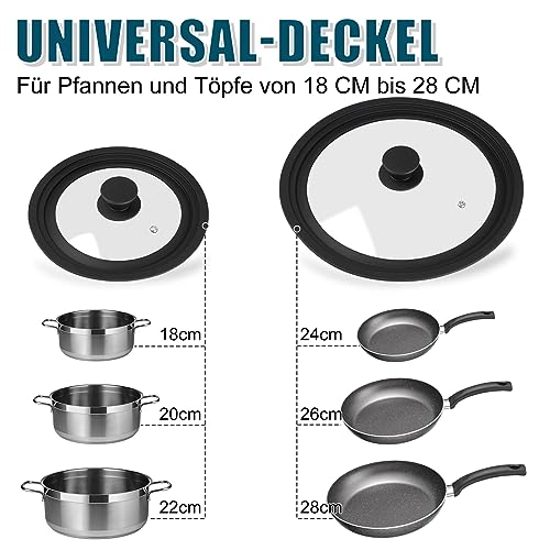 Akicderu Universaldeckel 2er-Set, Pfannendeckel, Glasdeckel für 18/20/22 cm und 24/26/28 cm Töpfe und Pfannen… – Ansicht 2