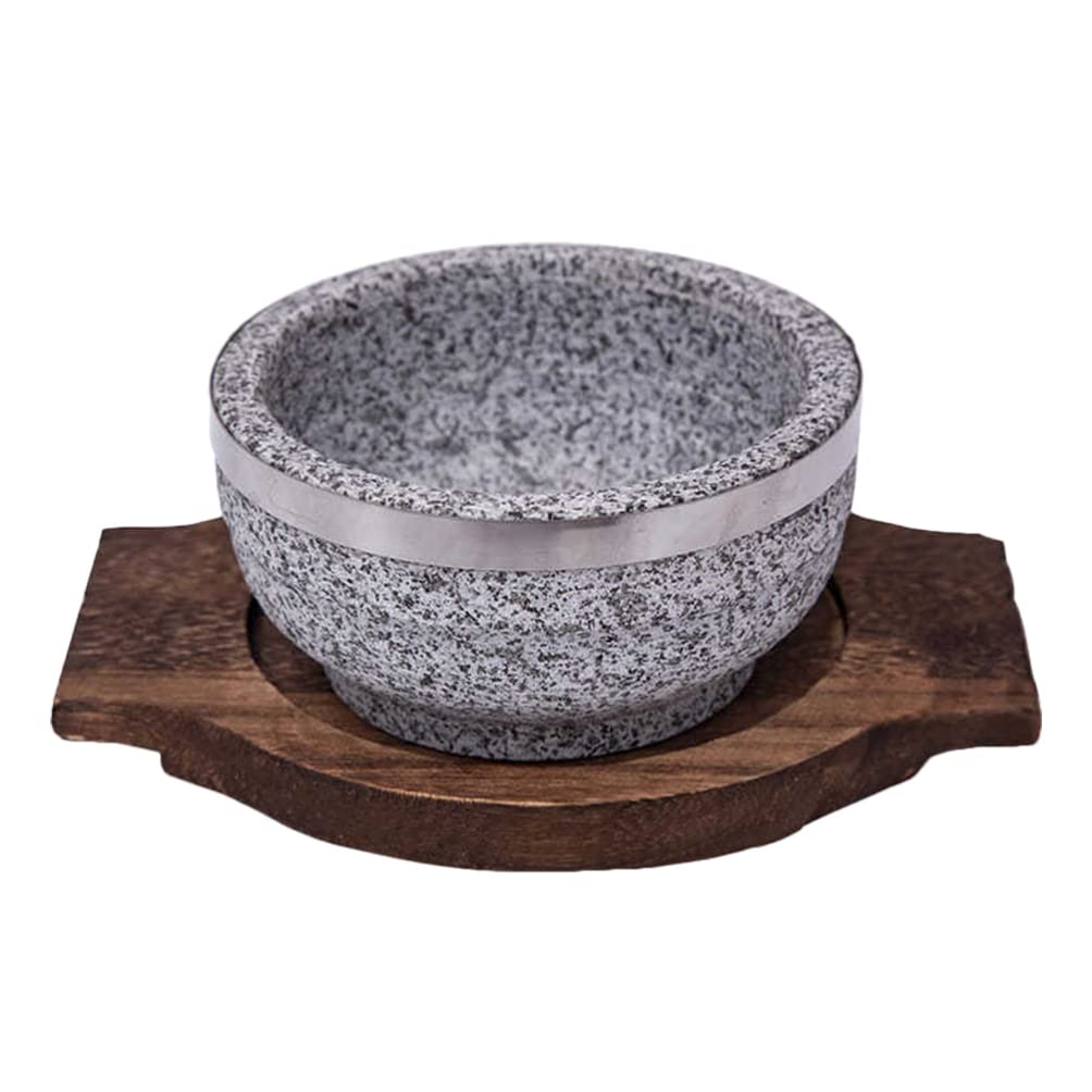 Koreanisches Dolsot Bibimbap Schüssel-Set – Keramik-Suppen-Eintopfschalen mit Holzboden – ideal für koreanische Küche Reis und Servieren – Küchengeschirr Backgeschirr