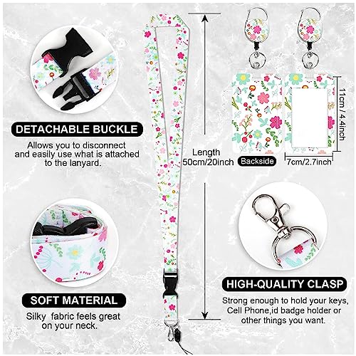 Badge Holder with Lanyard,Lanyard with Card Holder Lanyards for Neck ID Badge Holder Lanyard-Fashionable ID Card Holders with Badge Reels Retractable Badge Holder Neck Strap with Card Holder (Flower) - Image 2