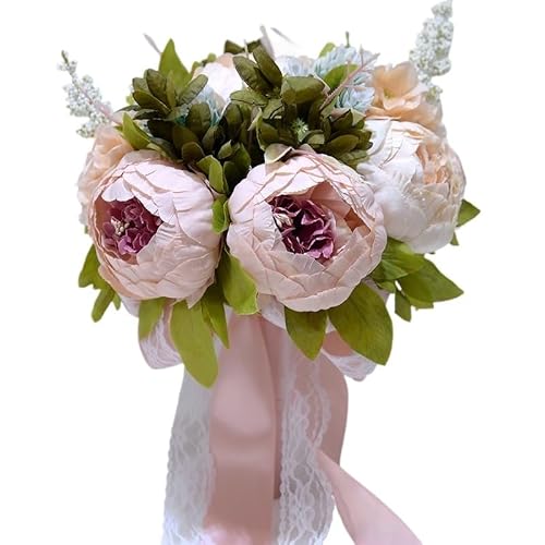HUFFA Artificial Peony Silk Flower Bouquet for Wedding - Elegant Bridal Holding Flowers for Outdoor Events(Ccolor)