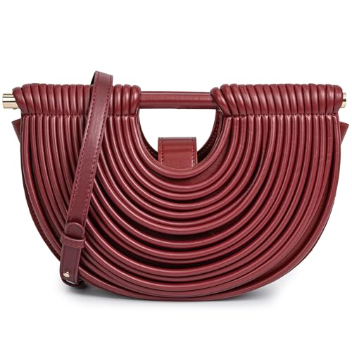 Image of Trendy Woven Evening Clutch Purse Half Round Designer Shoulder /Crossbody Bag Top-Handle Satchel Handbags