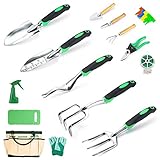 Crenova Gartenwerkzeug Set 34-teiliges Hochleistungs-Gartengerät mit ergonomischem Gummigriff Werkzeugbeutel, Geschenk für Männer oder Frauen