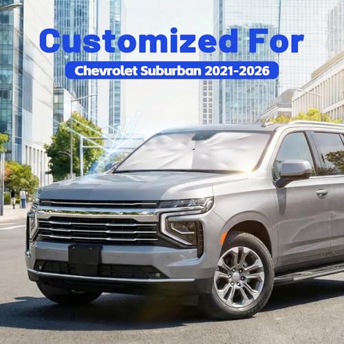 Image of Car Windshield Sun Shade for Chevrolet Suburban 2021-2026 -[Reflective Coated Fabric] Sunshade Umbrella for Front Window, Car Shades Sun Visor Keep Car Cool and Protects Interior, 1:1 Exact Fit