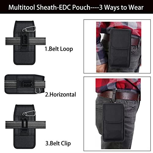 Multitool Sheath, Multi Tool Holster For Belt, Nylon Pouch Belt Sheath With Pockets Keeper Fits 6" Multitools, Large #TOP5