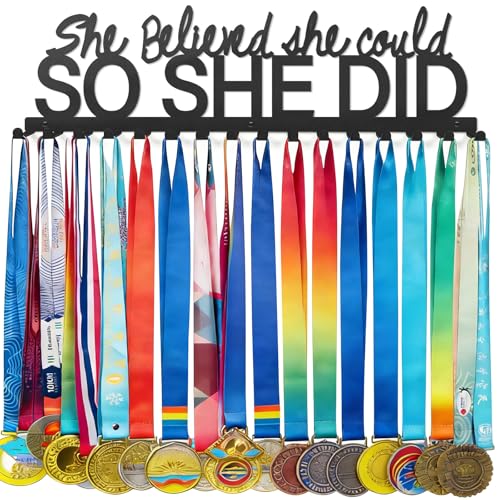Medal Holder Display Hanger Aluminum Medal Display Holder Holds Up to 60 Medals Wall Mounted Medal Organizer for Sports Award Plaques Ribbons and Race Bibs(Black)