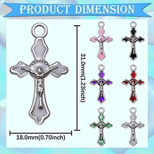 60Pcs 6Colors Alloy Enamel Small Rosary Cross Charms Jesus Crucifix Charms Pendants Beads For Jewelry Making For Diy Necklace Bracelet (Antique Silver) #TOP1