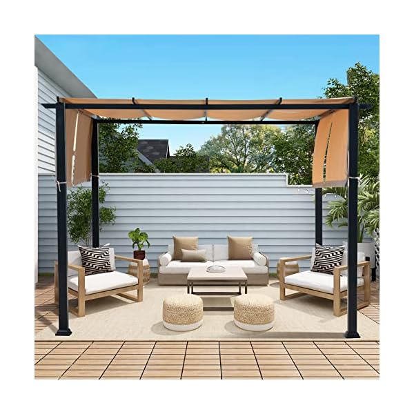 Warmally 10x10ft Pergola with Adjustable Sun Shade Canopy Cover Sturdy Steel Frame Outdoor Gazebo Shelter for Your Garden, Porch, or Backyard