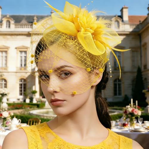 Image of DRESHOW Women Fascinator Hats Tea Party Hat Vintage Pillbox Hat Headband for Cocktail