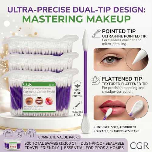 Image of CGR 900pcs Precision Makeup Cotton Swabs, Pointed & Flat Tips, 3 Bags (Pack of 2)