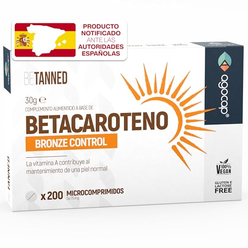 Acelerador Bronceado - BETACAROTENO. Suplemento de bronceado, 200 Comprimidos, Betacaroteno para bronceado fuerte, Estimula la producción de melanina, Bronceador. Betacaroteno capsulas bronceado