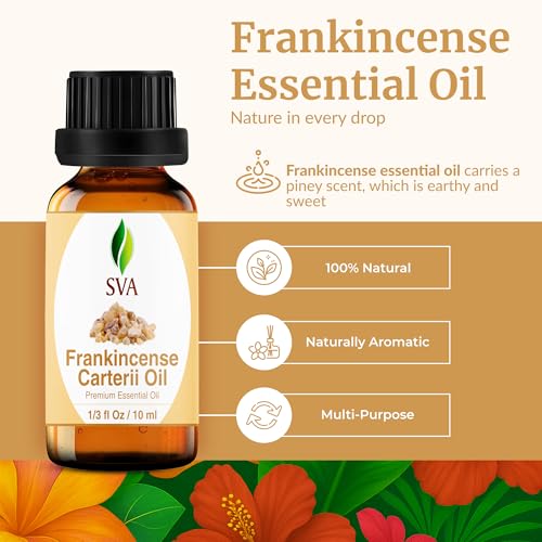 Image of SVA Frankincense Essential Oil - 1 /3 Fl Oz - for Diffuser, Skin & Hair Care - Ideal for Massage & DIY Blends - with Dropper