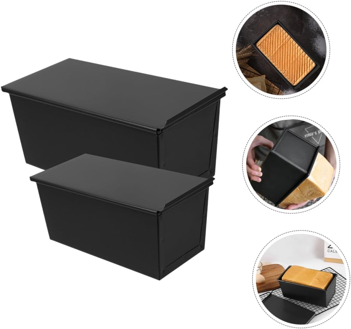 Cabilock 2pcs Nonstick Lidded Toast Mold for Baking Bread Carbon Steel Loaf Pan Easy Clean Baking Dish for Homemade Sandwiches and Cakes for Family Gatherings