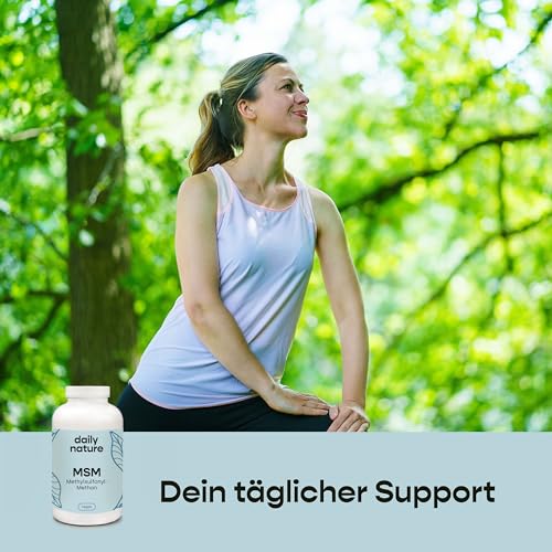 dailynature MSM Kapseln hochdosiert | 1600 mg MSM Pulver pro Tagesdosis | 365 Kapseln | Nahrungsergänzungsmittel mit Methylsulfonylmethan | vegan & ohne Zusätze | glutenfrei | laktosefrei