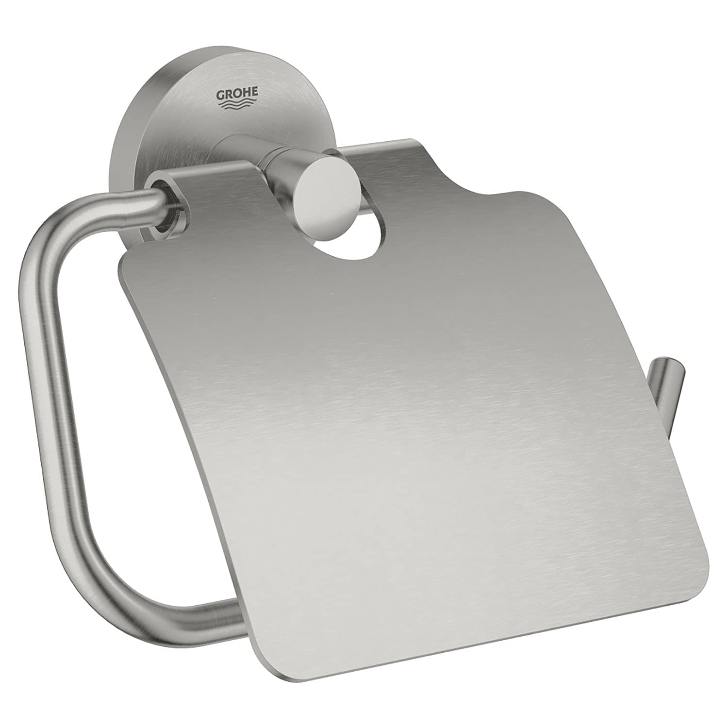 Grohe Supersteel Essentials Toilet Paper Holder (With Cover) German Engineered, Metal In Stainless Steel-Look And With Concealed Fastening 40367Dc1