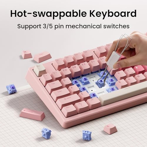 Image of Kisnt KN85 Wireless Mechanical Keyboard, 75% Layout, Bluetooth /2.4GHz /USB-C, Custom RGB Backlit, Hot-Swappable Linear Switch, Creamy Sound for Gaming /Typing (Rose Pink)