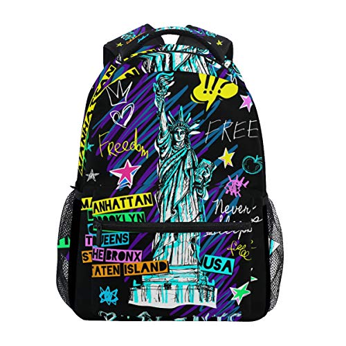 Kyliele Grand sac à dos New York NYC Statue de la Liberté Doodles durable pour ordinateur...