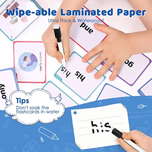 Mampo Sight Words Flash Cards Kindergarten 220Pcs With Maker Pen & Rings, Toddler Flash Cards With Pictures & Sentences For Pre-K Kindergarten 1St 2Nd 3Rd Grade Age 3-9 #TOP5