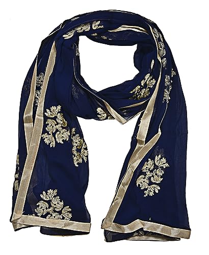 Image of Youthquake Golden Embroidered Work Chiffon Dupatta For Womens & Girls With 4 Side Gold Lace