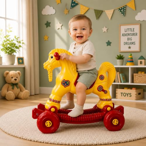 Image of AGHOR II Baby Horse Rocker Ride-On Toy for Kids c, Yellow & Red