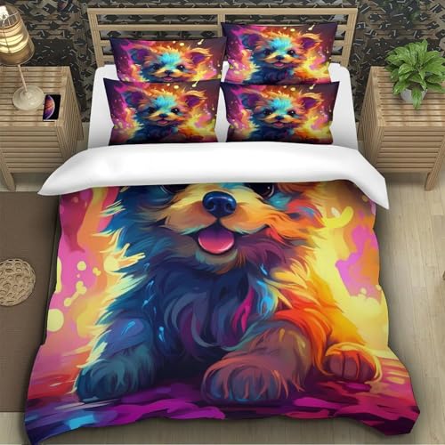 Housse de couette chiot mignon 140x200cm en microfibre douce avec fermeture éclair pour lit simple - 5